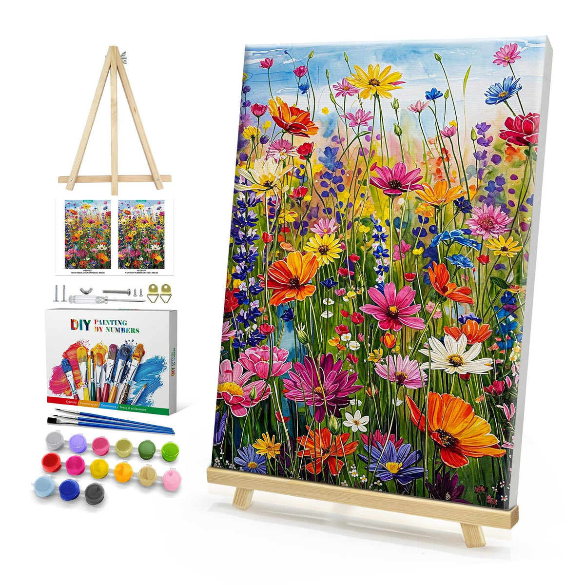 HeeBenor Framed Paint by Numbers Kit for Adults, Flowers, 8x12 Inch