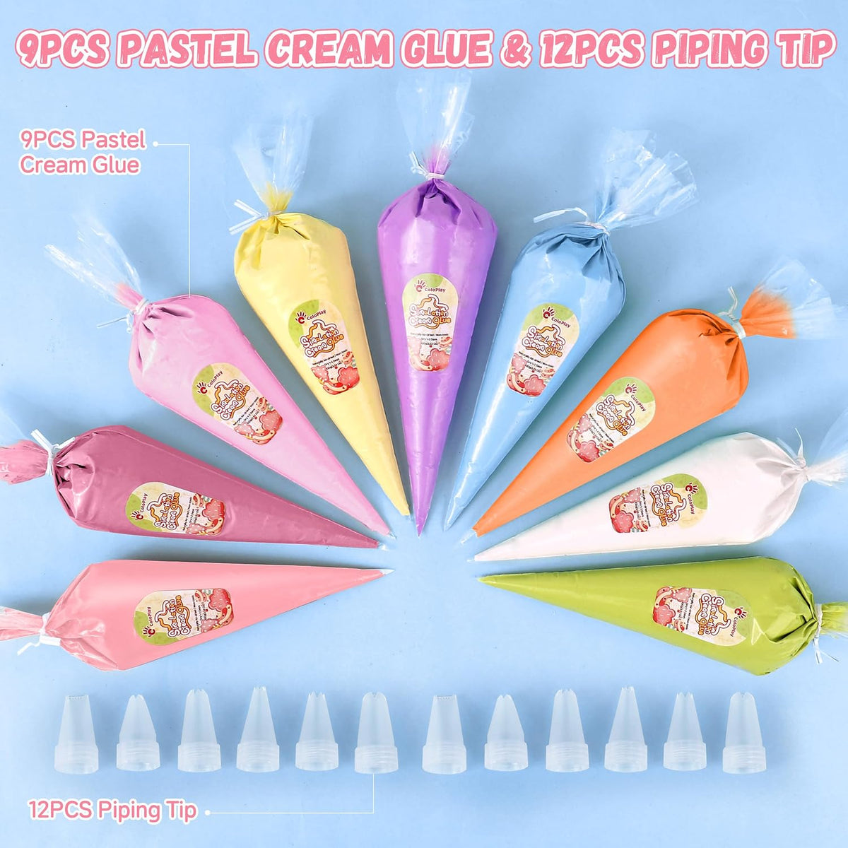 Cream Glue, 9PCS Rainbow Colors 100g Fake Whipped Cream Glue for Crafts DIY