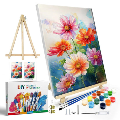 JOOZ Paint by Numbers Kit for Adults with Frame, Landscape Paint by Number Canvas, Mountain Paint by Numbers with Easel, DIY Flowers Scenery Oil Painting Kit for Home Wall Decor 8 x 12 Inch