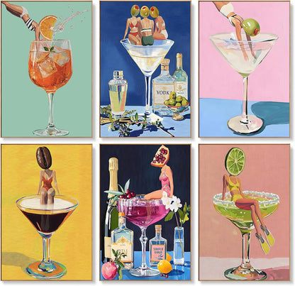 Offito 6 Pack Paint by Numbers Kit for Adults, Funny Cocktail, 8x12 Inch