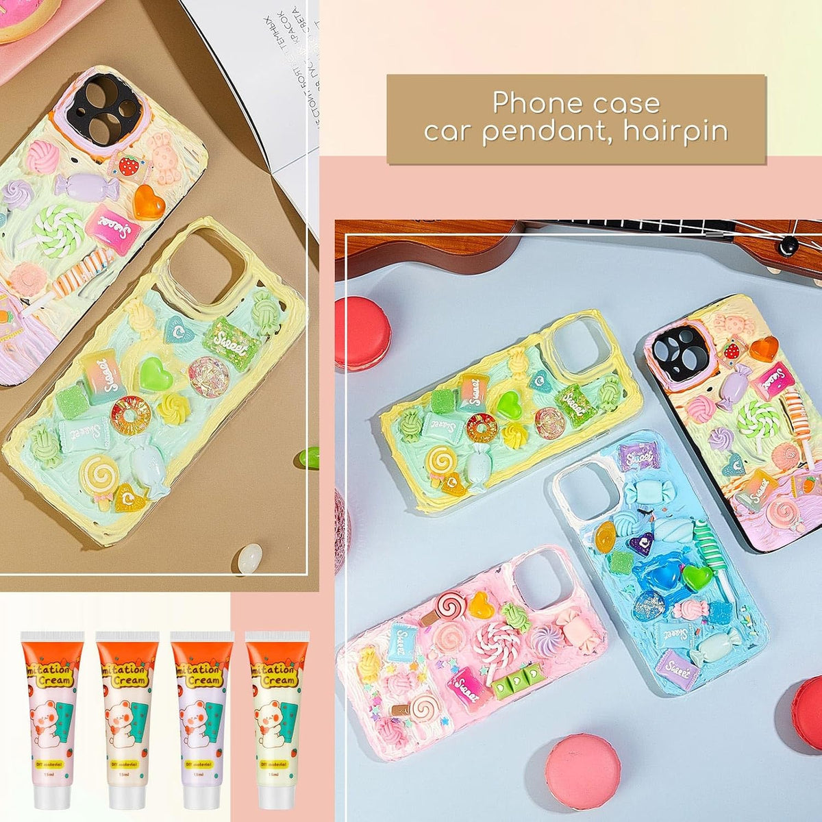 12 Pcs Whipped Cream Glue Kit with Piping Tip Decoden Charm,Candy