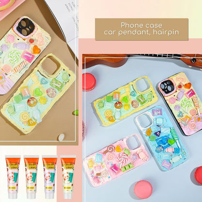 12 Pcs Whipped Cream Glue Kit with Piping Tip Decoden Charm,Candy