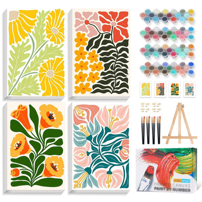 4 Pack Framed Paint by Numbers Kit for Adults with Wooden Easel, Plant