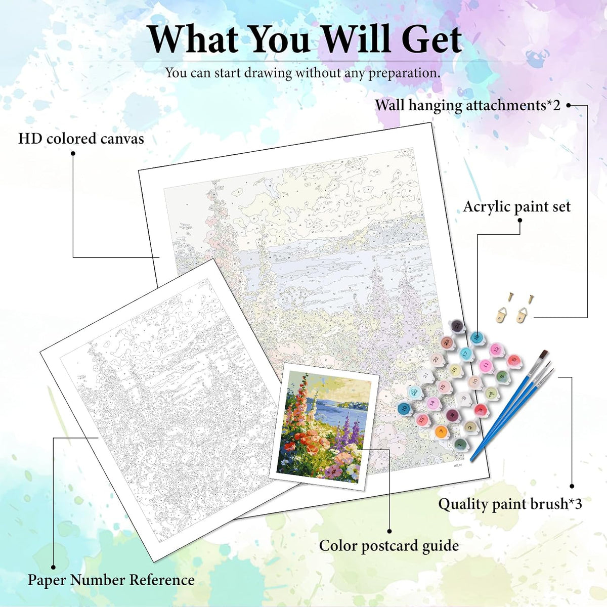 Dawnsphere Flowers Paint by Numbers Kit for Adults Without Frame 16x20 in