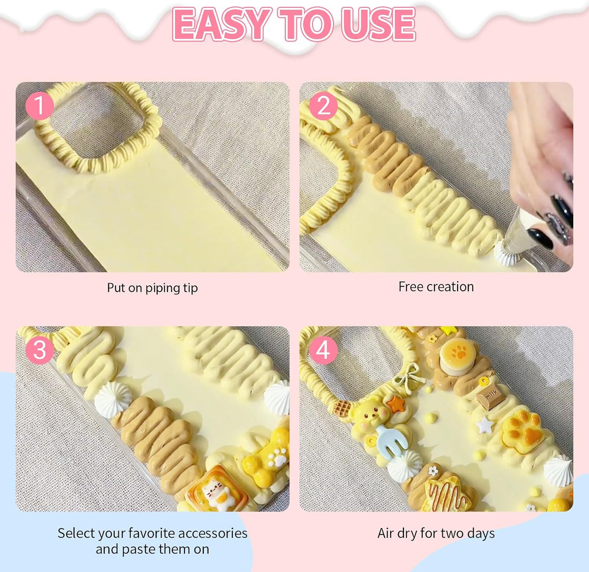 Cream Glue, 12 PCS Simulation Cream Glue with Piping Tip for DIY Phone Case