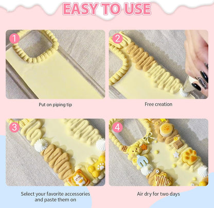 Cream Glue, 12 PCS Simulation Cream Glue with Piping Tip for DIY Phone Case