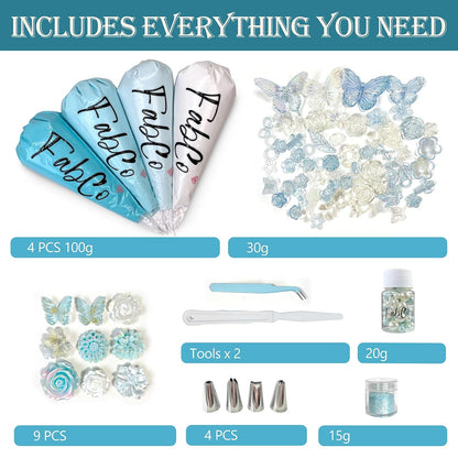 Decoden Cream Glue Kit for DIY Phone Cases, 4 Tubes 100g Whipped Cream Glue withPearl, Flower Charms, for Girls, Birthday Gifts, Summer Crafts and Party Activities (Dreamy Sky Blue)