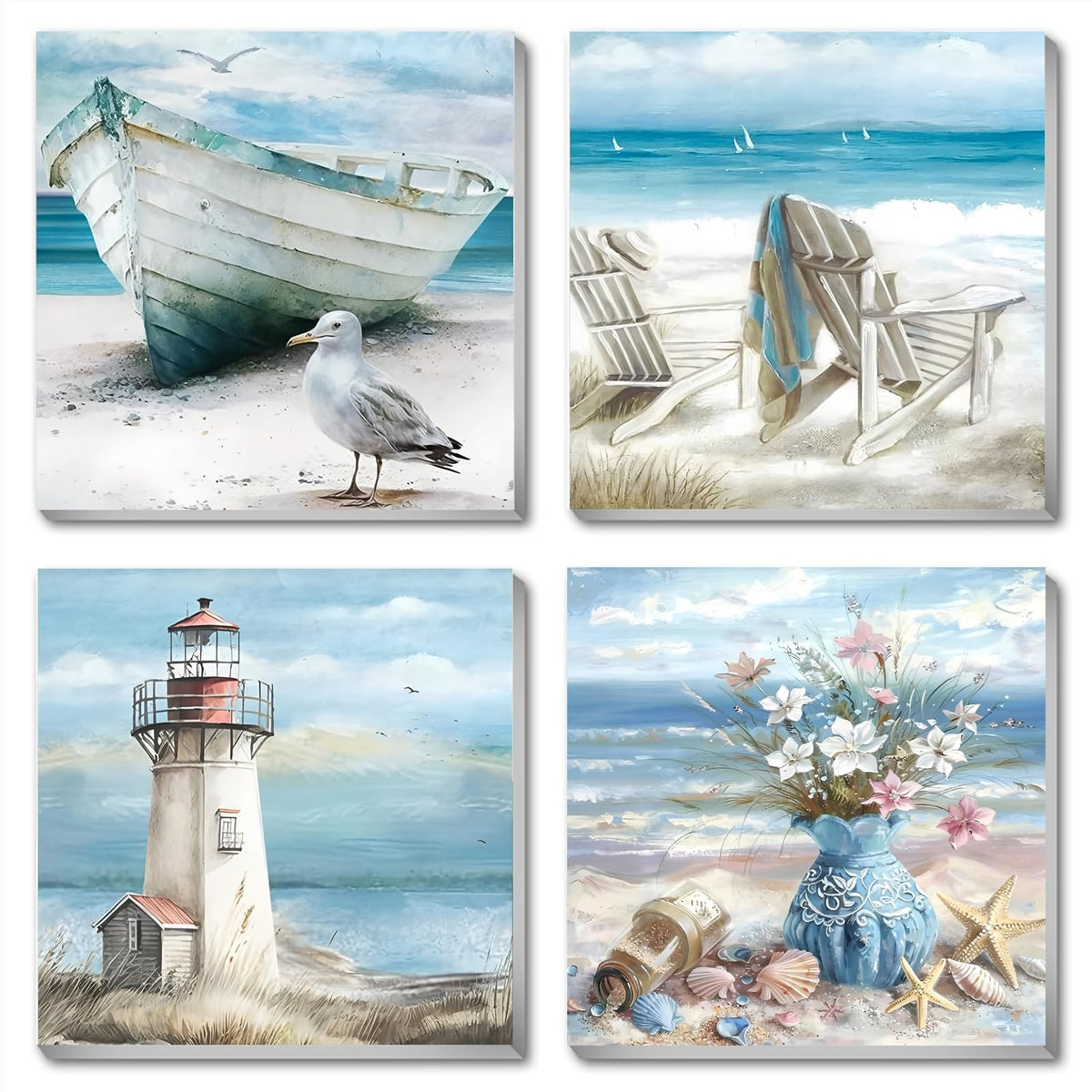 4 Pack Framed Paint by Numbers Kit for Kids & Adults Beginners, Easy Sunset Landscape Paint by Numbers Kits with Canvas Paints Brushes, Acrylic Oil Painting Arts and Crafts for Wall Decor 8 x 8 Inch