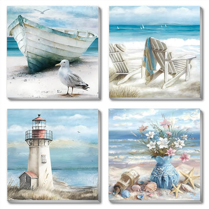 4 Pack Framed Paint by Numbers Kit for Kids & Adults Beginners, Easy Sunset Landscape Paint by Numbers Kits with Canvas Paints Brushes, Acrylic Oil Painting Arts and Crafts for Wall Decor 8 x 8 Inch