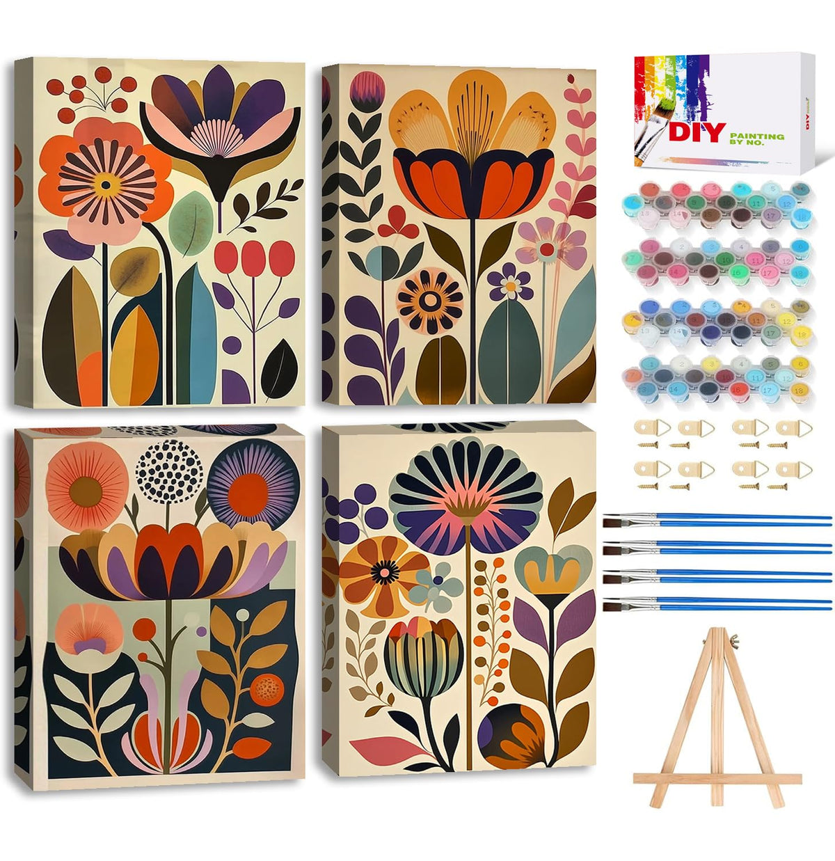 LWZAYS 6 Pack Fall Paint by Numbers Kit for Adults with Frame, Easy Autumn Paint by Number for Adults Beginner with Wooden Easel, DIY Painting by Numbers Canvas Framed for Home Decor 8 x 8 Inch