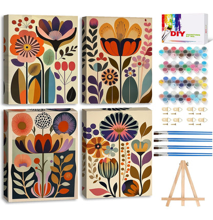 LWZAYS 6 Pack Fall Paint by Numbers Kit for Adults with Frame, Easy Autumn Paint by Number for Adults Beginner with Wooden Easel, DIY Painting by Numbers Canvas Framed for Home Decor 8 x 8 Inch