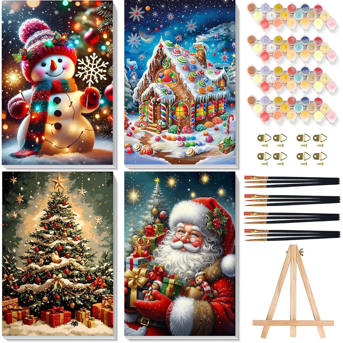 4 Pack Ghost Paint by Numbers for Adults with Framed Canvas - Wooden Easel