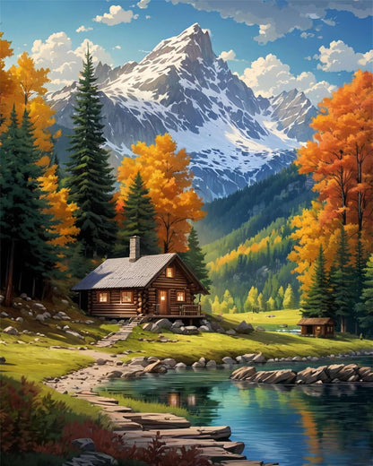 Mountain Paint By Numbers Kit For Adults Beginner Cabin Adult Paint By Number Kits On Canvas Mountain Oil Painting Kit For Beginners Adults' Paint-By-Number Kits For Gift Home Wall Decor 16x20 Inch