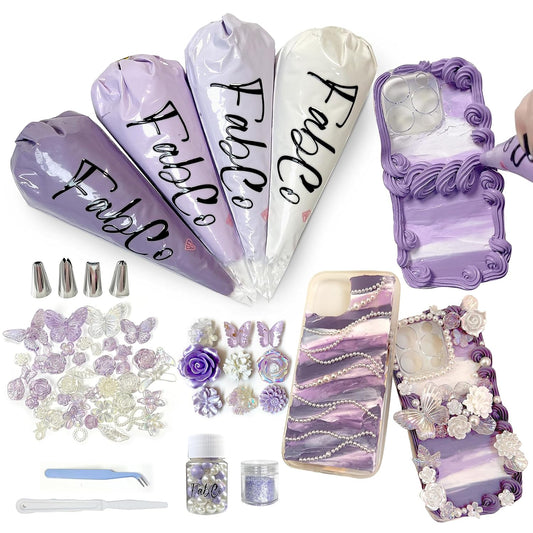 Decoden Cream Glue Kit for DIY Phone Cases, 4 Tubes 100g Whipped Cream Glue withPearl,Flower Charms, for Girls, Birthday Gifts, Summer Crafts and Party Activities (Gen Z Lavender)