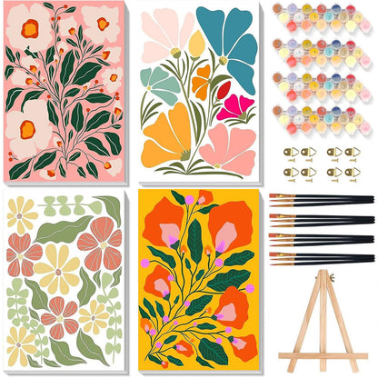 4 Pack Beach Paint by Numbers for Adults with Framed Canvas - Wooden Easel