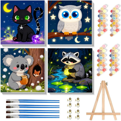 Arttoplus 4 Pack Paint by Numbers Kit for Kids with Frame Animals 8x8 inch