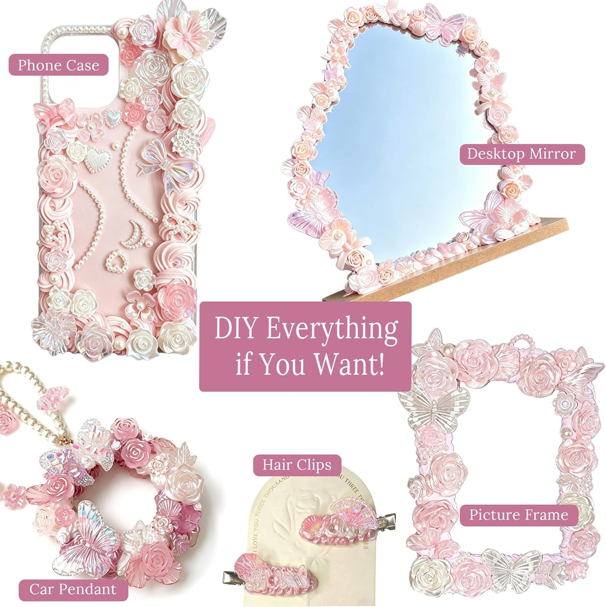 BoFUN Pink Decoden Cream Glue with Charms, Whipped Cream Glue Clay Kit