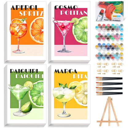 4 Pack Paint by Numbers Kit for Adults with Frame, Black Cat & Green Plant