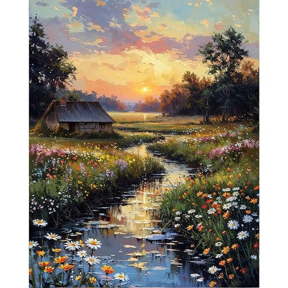 Paint by Numbers Kit for Adults, Fall Lake Cabin Number Painting Canvas Kit