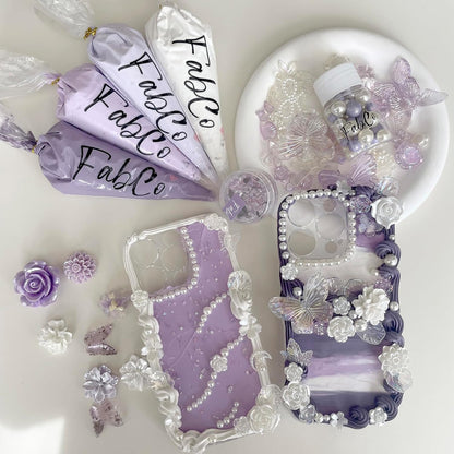 Decoden Cream Glue Kit for DIY Phone Cases, 4 Tubes 100g Whipped Cream Glue withPearl,Flower Charms, for Girls, Birthday Gifts, Summer Crafts and Party Activities (Gen Z Lavender)