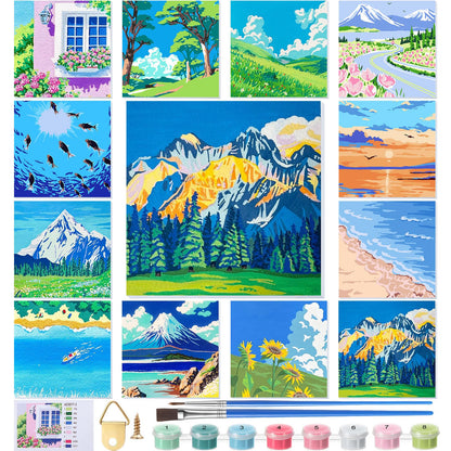 Nezyo 12 Sets Paint by Numbers Kit with Frame for Adults, Acrylic 8x8 Inch