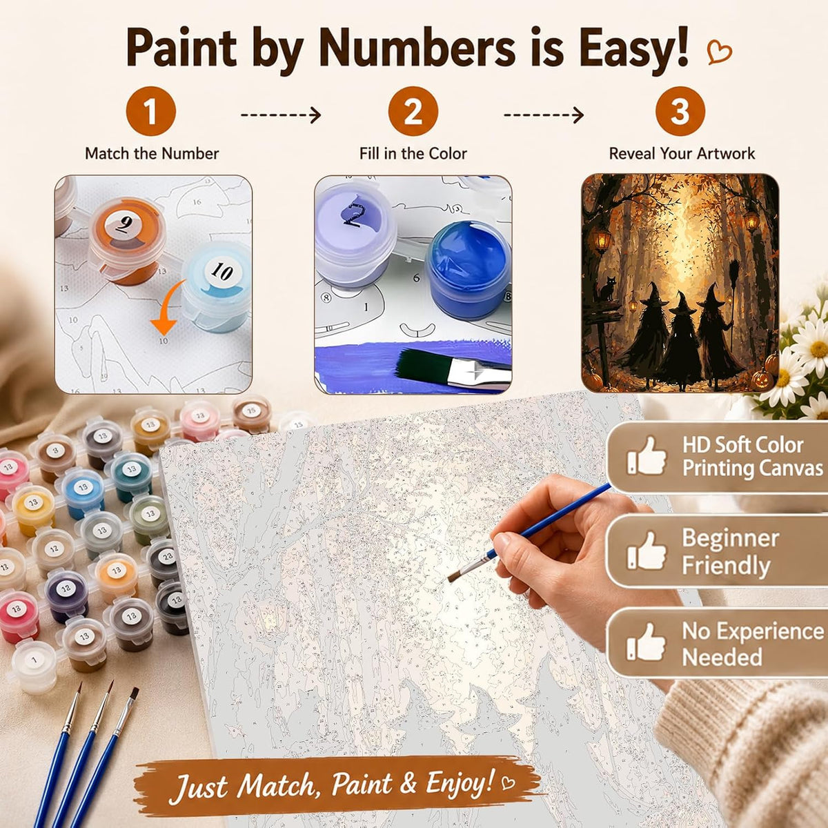 AUKELHJ Paint by Numbers Kit for Adults Beginner, Halloween, 16X20 Inch