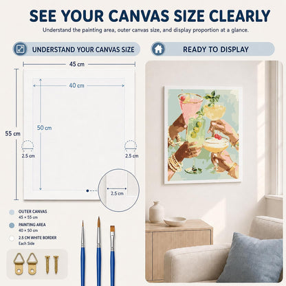 AuraDraw Paint by Numbers for Adults, Cocktail Paint by Number Kit, DIY Acrylic Painting Kit for Home Wall Decor 16x20 Inch