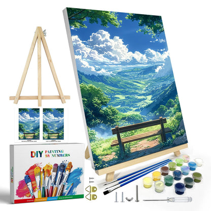 JOOZ Paint by Numbers Kit for Adults with Frame, Landscape Paint by Number Canvas, Mountain Paint by Numbers with Easel, DIY Flowers Scenery Oil Painting Kit for Home Wall Decor 8 x 12 Inch