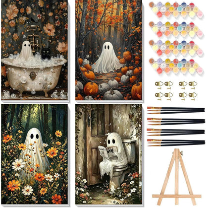 4 Pack Framed Paint by Numbers Kit for Adults Beginners Halloween 8x12 inch
