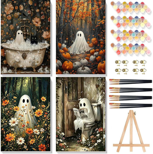 4 Pack Framed Paint by Numbers Kit for Adults Beginners Halloween 8x12 inch