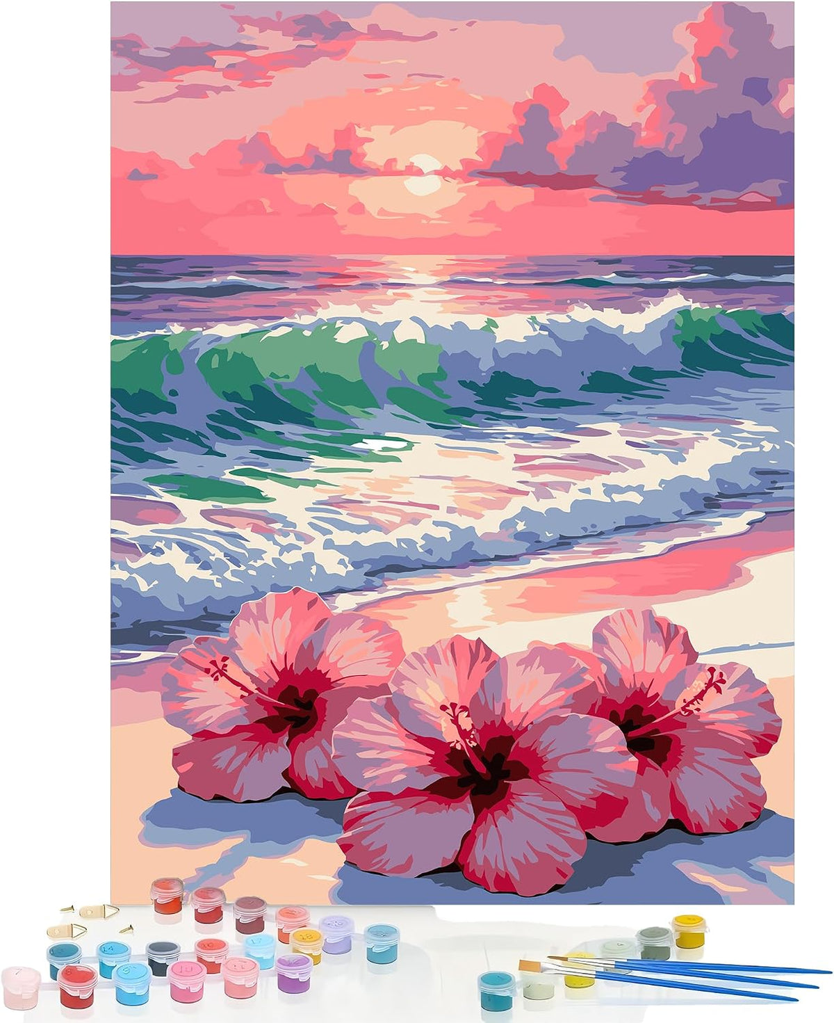 YULIDECO Flowers Paint by Numbers for Adults,Beach Adult Paint by Number Kits on Canvas, DIY Acrylic Oil Easy Painting by Numbers for Home Wall Decor(12x16Inch)