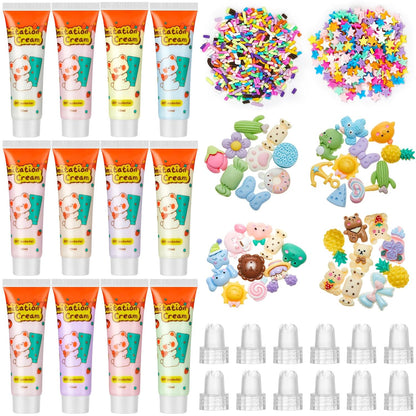 12 Pcs Whipped Cream Glue Kit with Piping Tip Decoden Charm,Cute