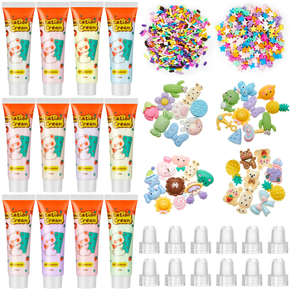12 Pcs Whipped Cream Glue Kit with Piping Tip Decoden Charm,Cute