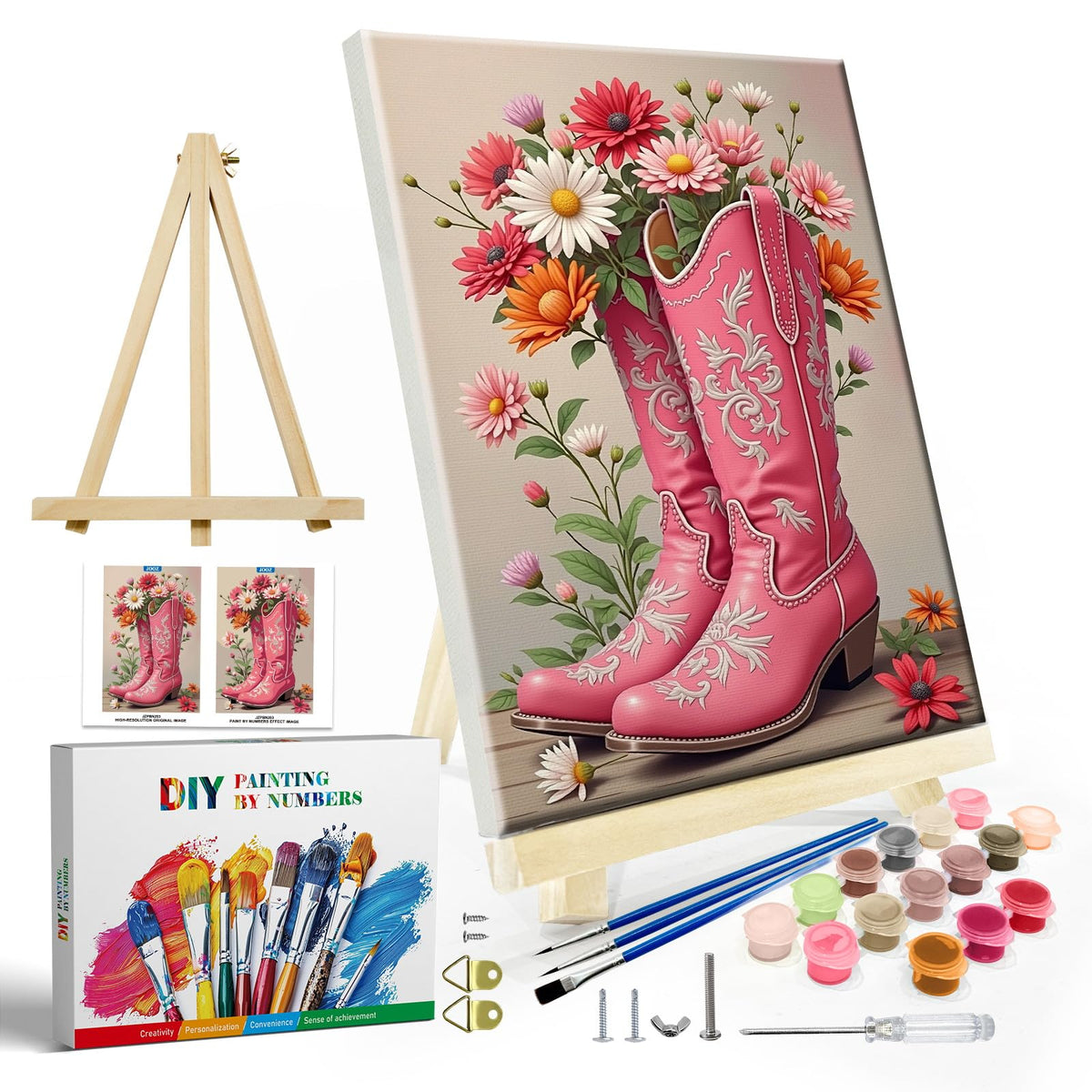 JOOZ Paint by Numbers Kit for Adults with Frame, Landscape Paint by Number Canvas, Mountain Paint by Numbers with Easel, DIY Flowers Scenery Oil Painting Kit for Home Wall Decor 8 x 12 Inch
