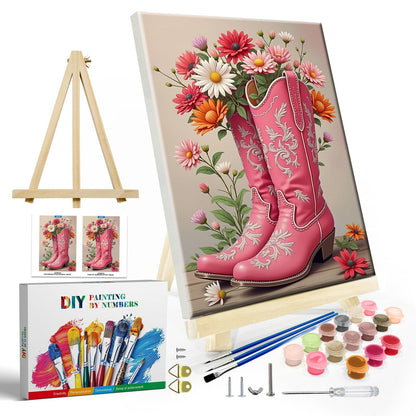 JOOZ Paint by Numbers Kit for Adults with Frame, Landscape Paint by Number Canvas, Mountain Paint by Numbers with Easel, DIY Flowers Scenery Oil Painting Kit for Home Wall Decor 8 x 12 Inch