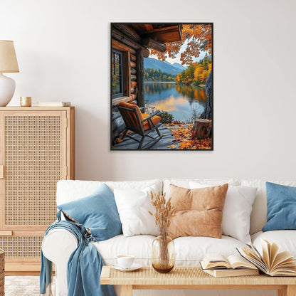 Paint by Numbers Kit for Adults, Fall Lake Cabin Number Painting Canvas Kit