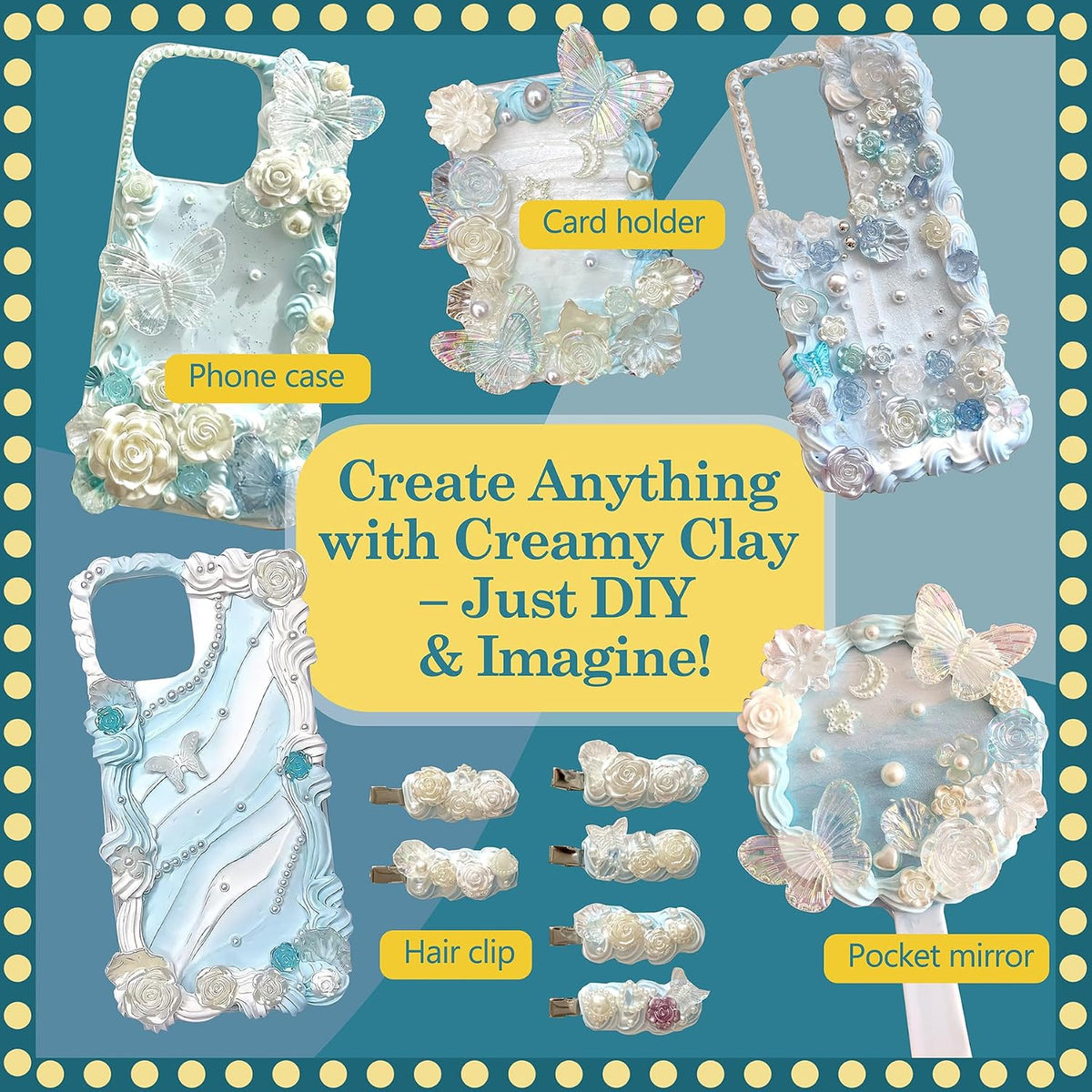 Decoden Cream Glue Kit for DIY Phone Cases, 4 Tubes 100g Whipped Cream Glue withPearl, Flower Charms, for Girls, Birthday Gifts, Summer Crafts and Party Activities (Dreamy Sky Blue)