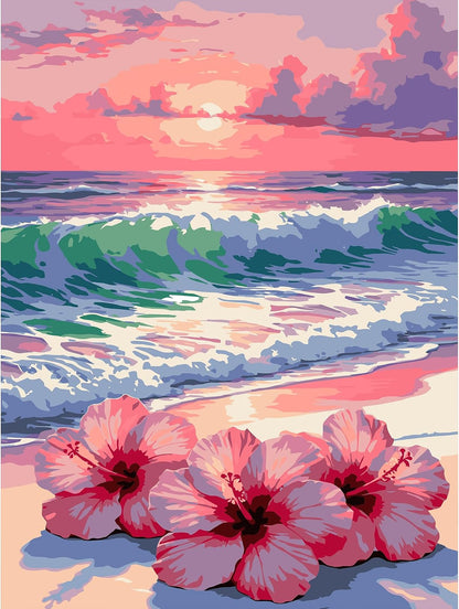 YULIDECO Flowers Paint by Numbers for Adults,Beach Adult Paint by Number Kits on Canvas, DIY Acrylic Oil Easy Painting by Numbers for Home Wall Decor(12x16Inch)