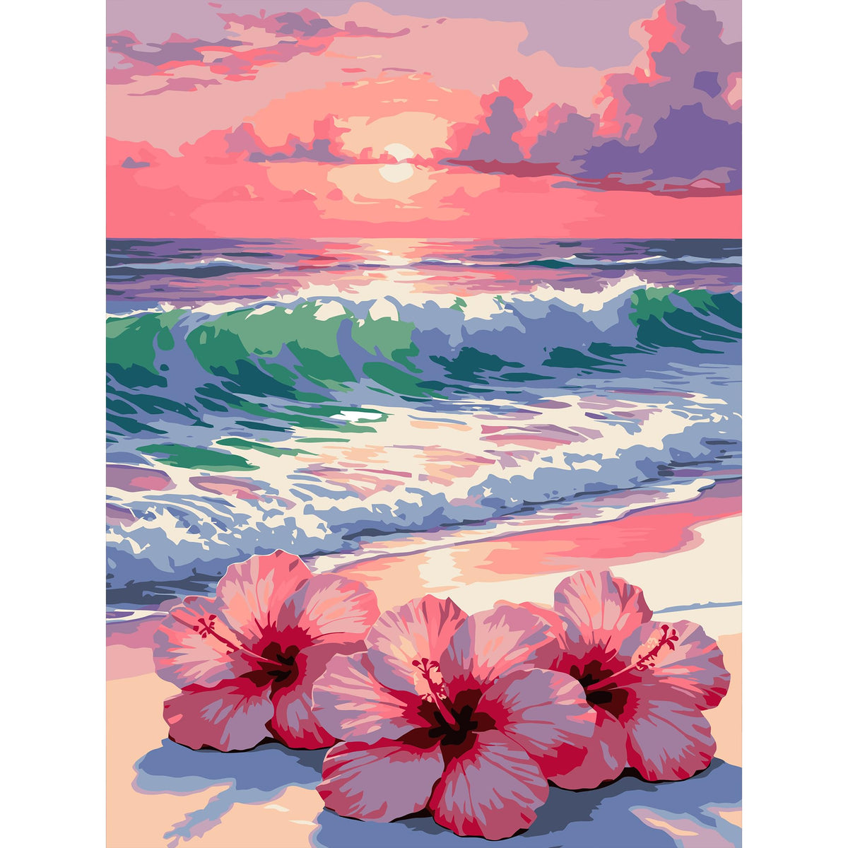 YULIDECO Flowers Paint by Numbers for Adults,Beach Adult Paint by Number Kits on Canvas, DIY Acrylic Oil Easy Painting by Numbers for Home Wall Decor(12x16Inch)