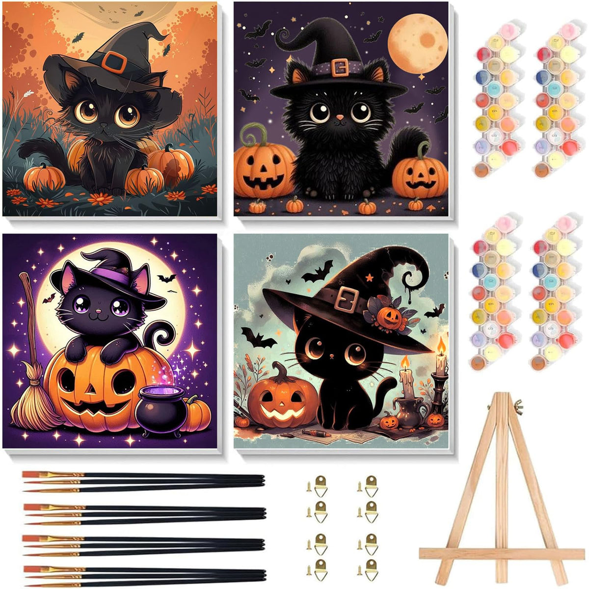 4 Pack Halloween Ghost Paint by Numbers Kit for Kids with Frame 8x8 inch