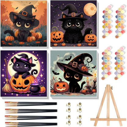 4 Pack Halloween Ghost Paint by Numbers Kit for Kids with Frame 8x8 inch