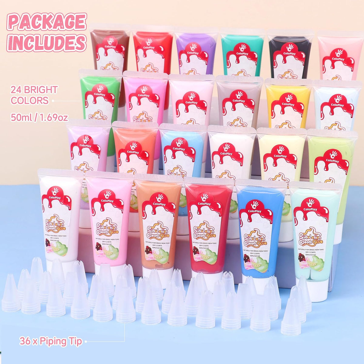 Cream Glue, 24PCS 50g Whipped Cream Glue Kit with 36PCS Piping Tip