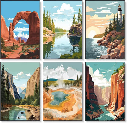 6 Pack Paint by Numbers Kit for Adults Beginner National Park 8x12 Inch