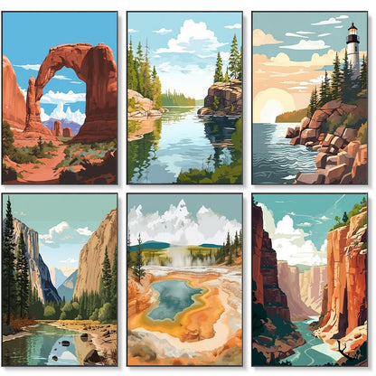 6 Pack Paint by Numbers Kit for Adults Beginner National Park 8x12 Inch