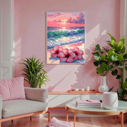 YULIDECO Flowers Paint by Numbers for Adults,Beach Adult Paint by Number Kits on Canvas, DIY Acrylic Oil Easy Painting by Numbers for Home Wall Decor(12x16Inch)