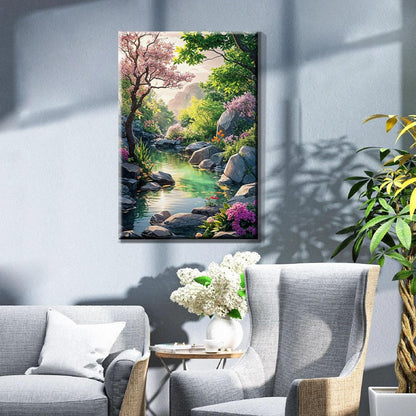 JOOZ Paint by Numbers Kit for Adults with Frame, Landscape Paint by Number Canvas, Mountain Paint by Numbers with Easel, DIY Flowers Scenery Oil Painting Kit for Home Wall Decor 8 x 12 Inch