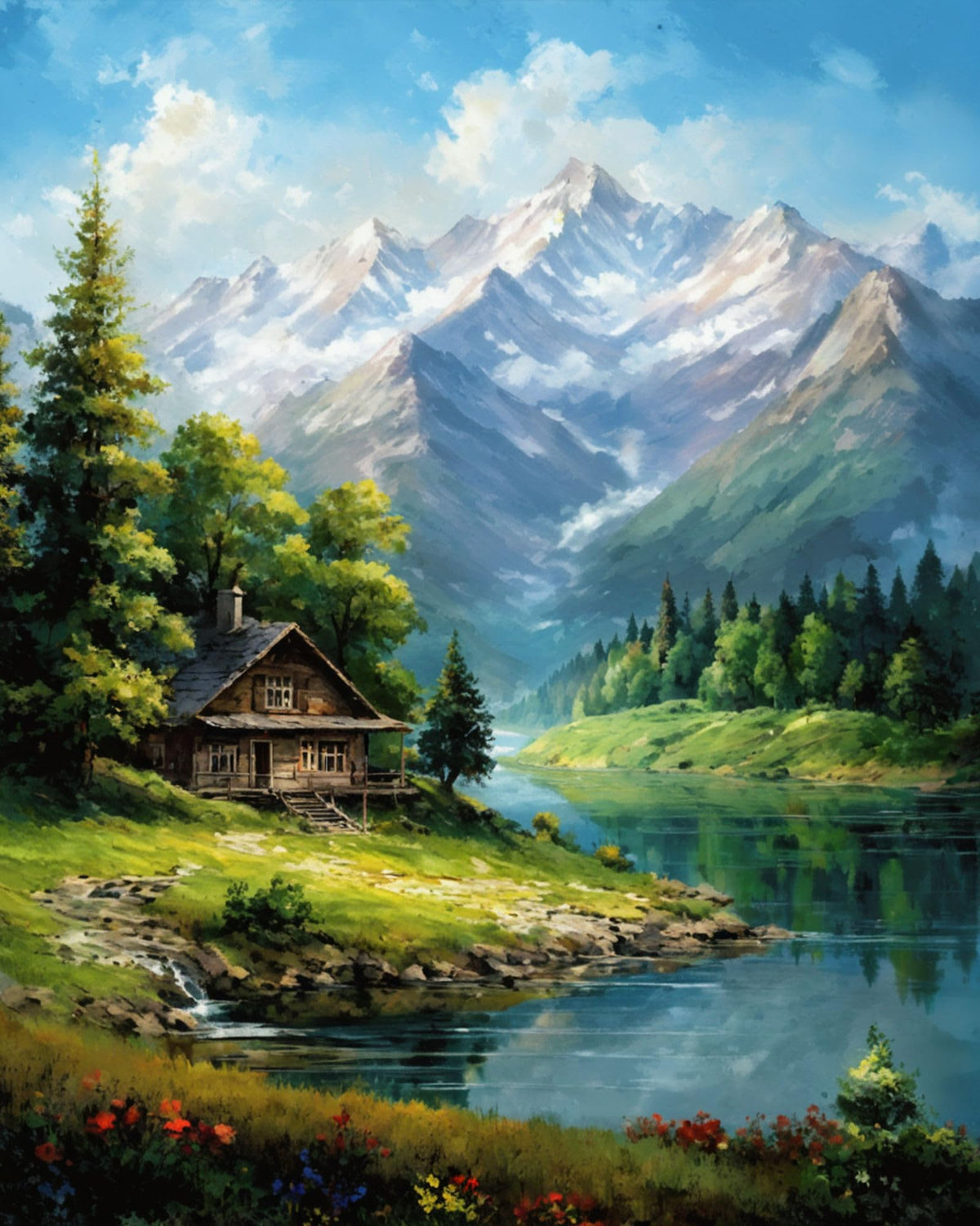 Mountain Paint By Numbers Kit For Adults Beginner Cabin Adult Paint By Number Kits On Canvas Mountain Oil Painting Kit For Beginners Adults' Paint-By-Number Kits For Gift Home Wall Decor 16x20 Inch