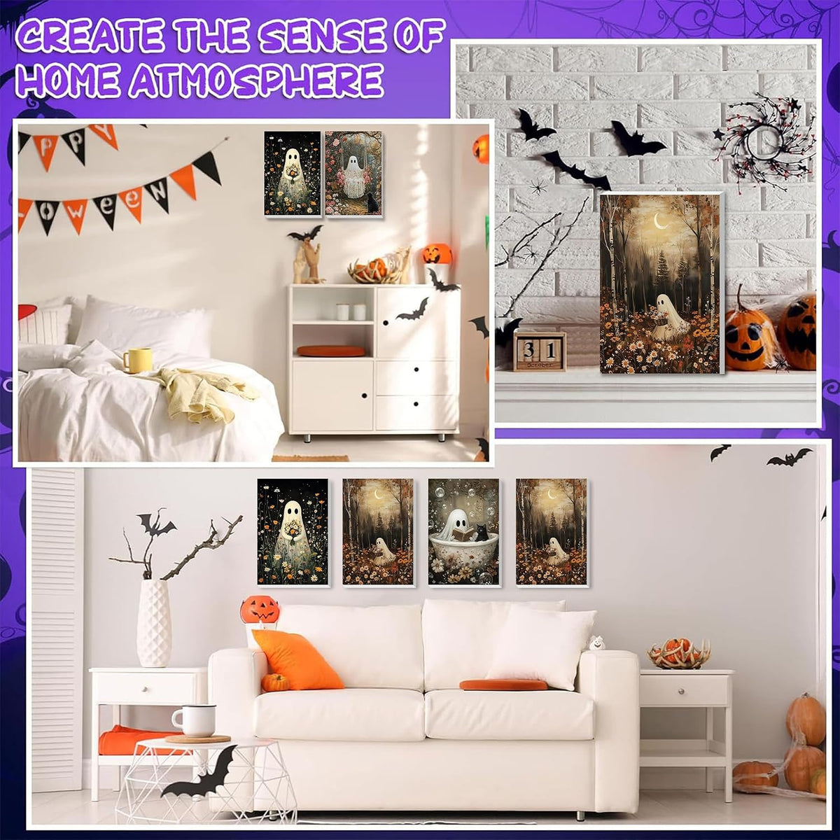 4 Pack Ghost Paint by Numbers for Adults with Framed Canvas - Wooden Easel
