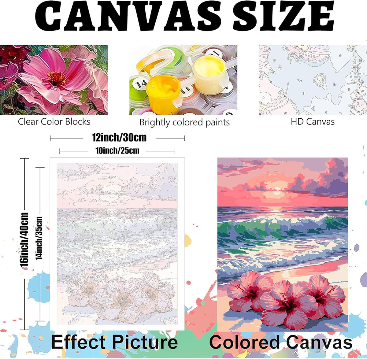 YULIDECO Flowers Paint by Numbers for Adults,Beach Adult Paint by Number Kits on Canvas, DIY Acrylic Oil Easy Painting by Numbers for Home Wall Decor(12x16Inch)