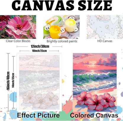 YULIDECO Flowers Paint by Numbers for Adults,Beach Adult Paint by Number Kits on Canvas, DIY Acrylic Oil Easy Painting by Numbers for Home Wall Decor(12x16Inch)